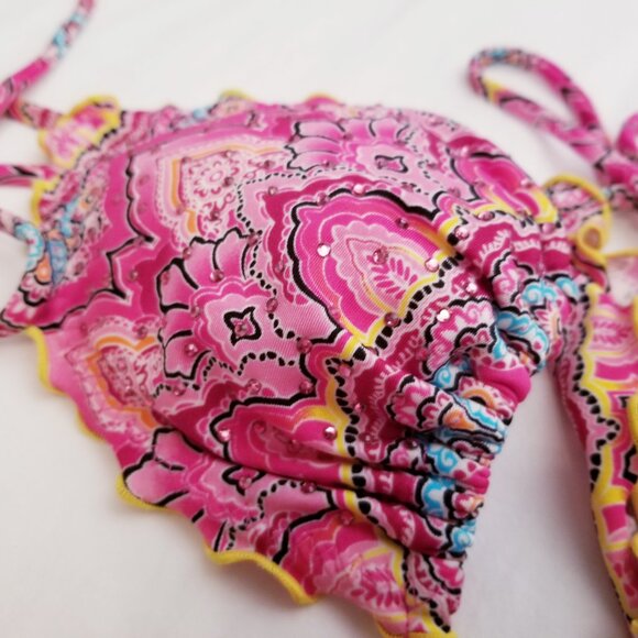 Luli Fama Hot Pink & Turquoise Summer Fling Bikini Set with Cover Up Mini Dress - Picture 13 of 16